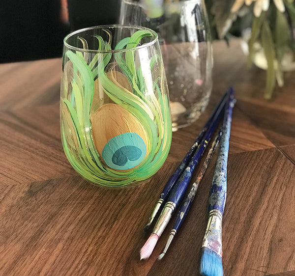 Paint Nite: Pretty as a Peacock Wine Glasses